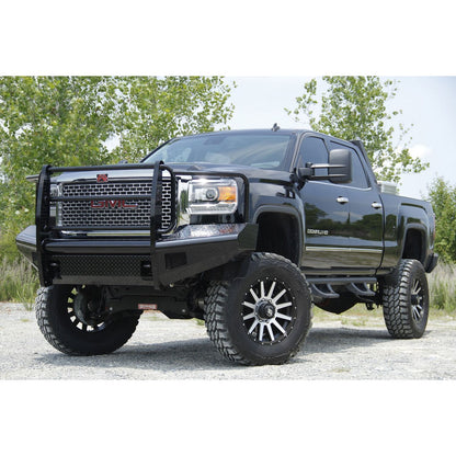 Fab Fours Black Steel Front Ranch Bumper 2 Stage Black Powder Coated w/Full Grill Guard Incl. Light Cut-Outs l GM08-S2160-1