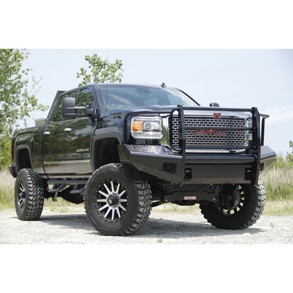 Fab Fours Black Steel Front Ranch Bumper 2 Stage Black Powder Coated w/Full Grill Guard Incl. Light Cut-Outs l GM08-S2160-1