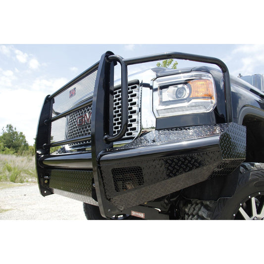 Fab Fours Black Steel Front Ranch Bumper 2 Stage Black Powder Coated w/Full Grill Guard Incl. Light Cut-Outs l GM11-S2860-1