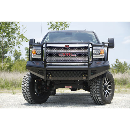 Fab Fours Black Steel Front Ranch Bumper 2 Stage Black Powder Coated w/Full Grill Guard Incl. Light Cut-Outs l GM11-S2860-1