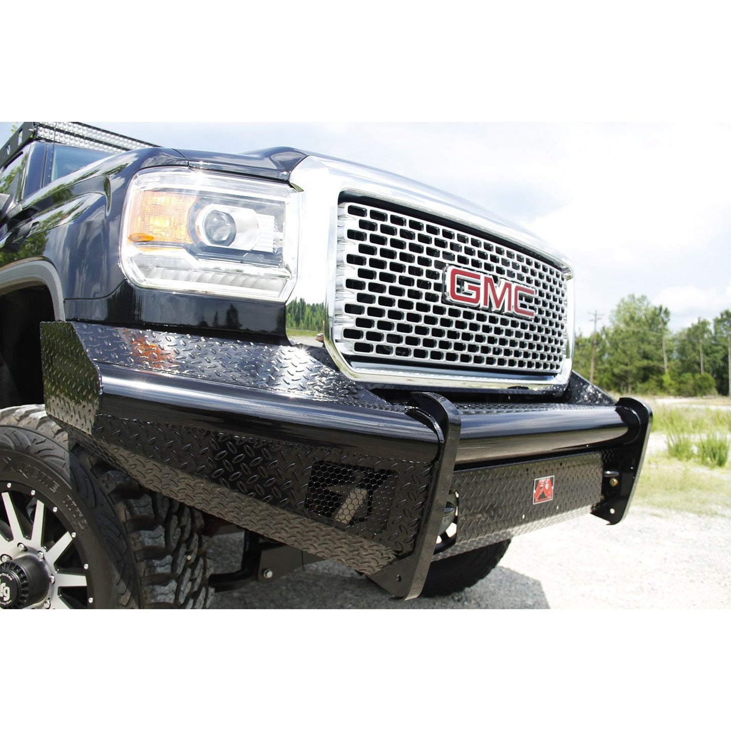 Fab Fours Black Steel Front Ranch Bumper 2 Stage Black Powder Coated w/o Grill Guard w/Tow Hooks l GM14-S3161-1
