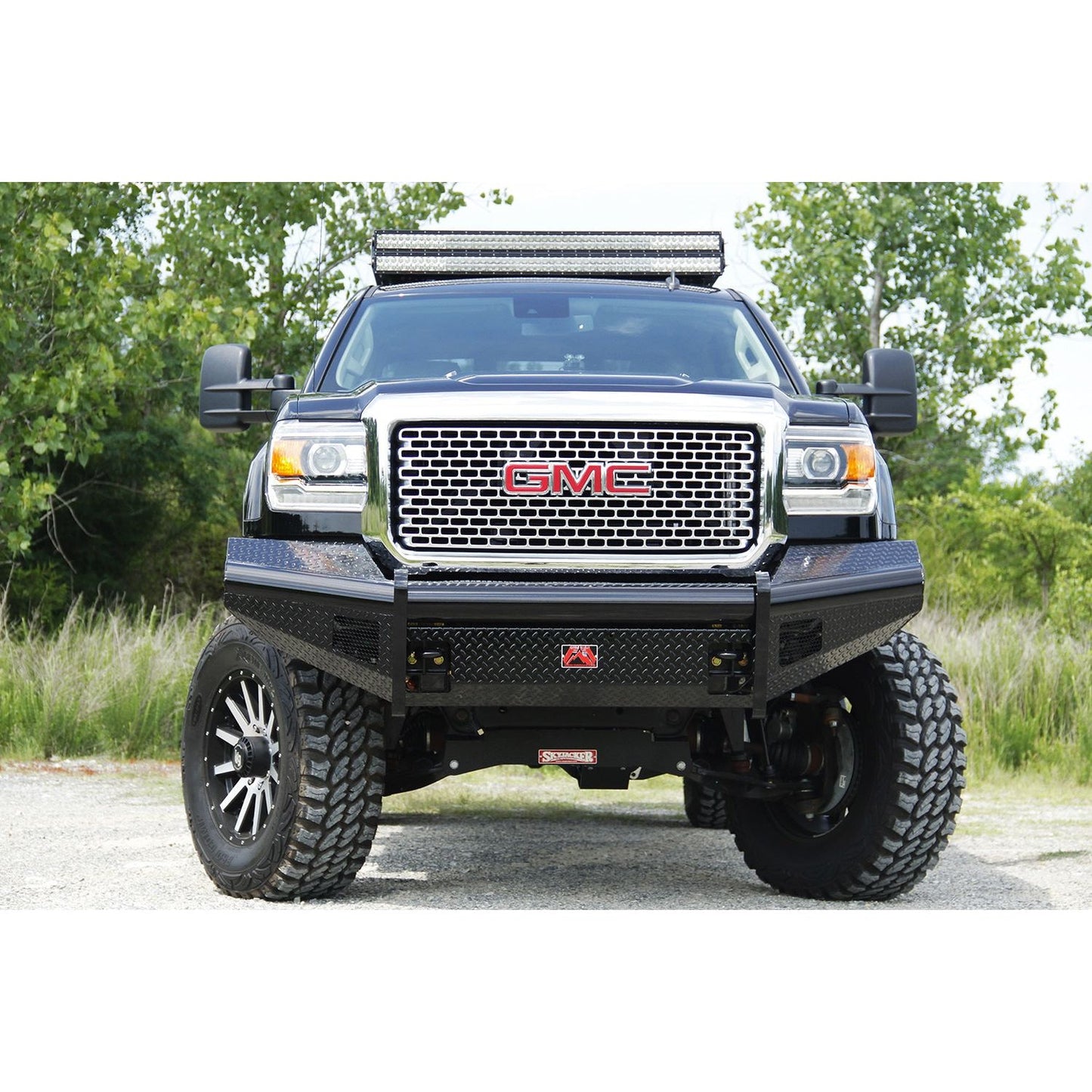 Fab Fours Black Steel Front Ranch Bumper 2 Stage Black Powder Coated w/o Grill Guard w/Tow Hooks l GM14-S3161-1