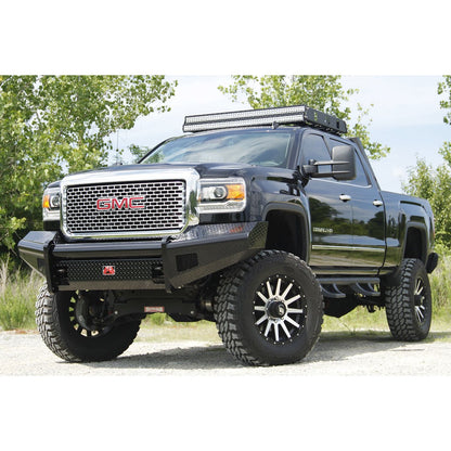 Fab Fours Black Steel Front Ranch Bumper 2 Stage Black Powder Coated w/o Grill Guard w/Tow Hooks l GM14-S3161-1