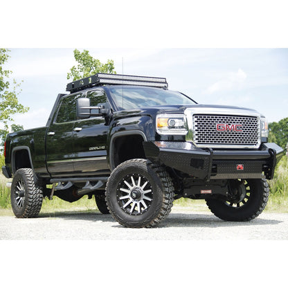 Fab Fours Black Steel Front Ranch Bumper 2 Stage Black Powder Coated w/o Grill Guard w/Tow Hooks l GM14-S3161-1