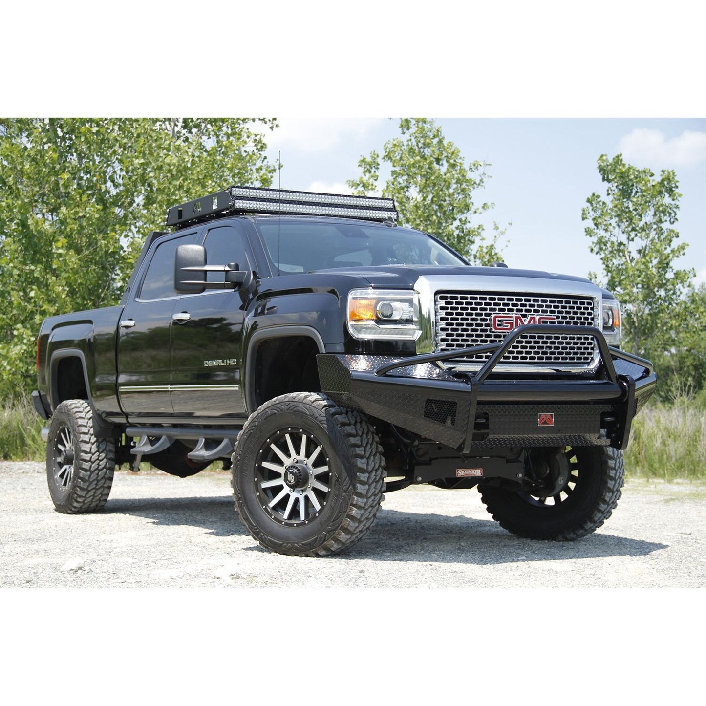 Fab Fours Black Steel Front Ranch Bumper 2 Stage Black Powder Coated w/Pre-Runner Grill Guard And Tow Hooks l GM14-S3162-1