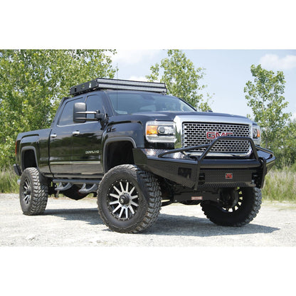 Fab Fours Black Steel Front Ranch Bumper 2 Stage Black Powder Coated w/Pre-Runner Grill Guard And Tow Hooks l GM14-S3162-1