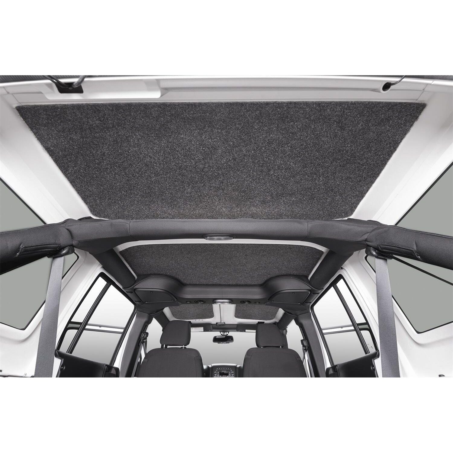 BedRug Jeep Headliner 11-18 JK 2 door Headliner Kit 4 pc. Kit Intended For Hard Top Bed Liner - Charcoal (HLJK112DRK) installed inside vehicle.