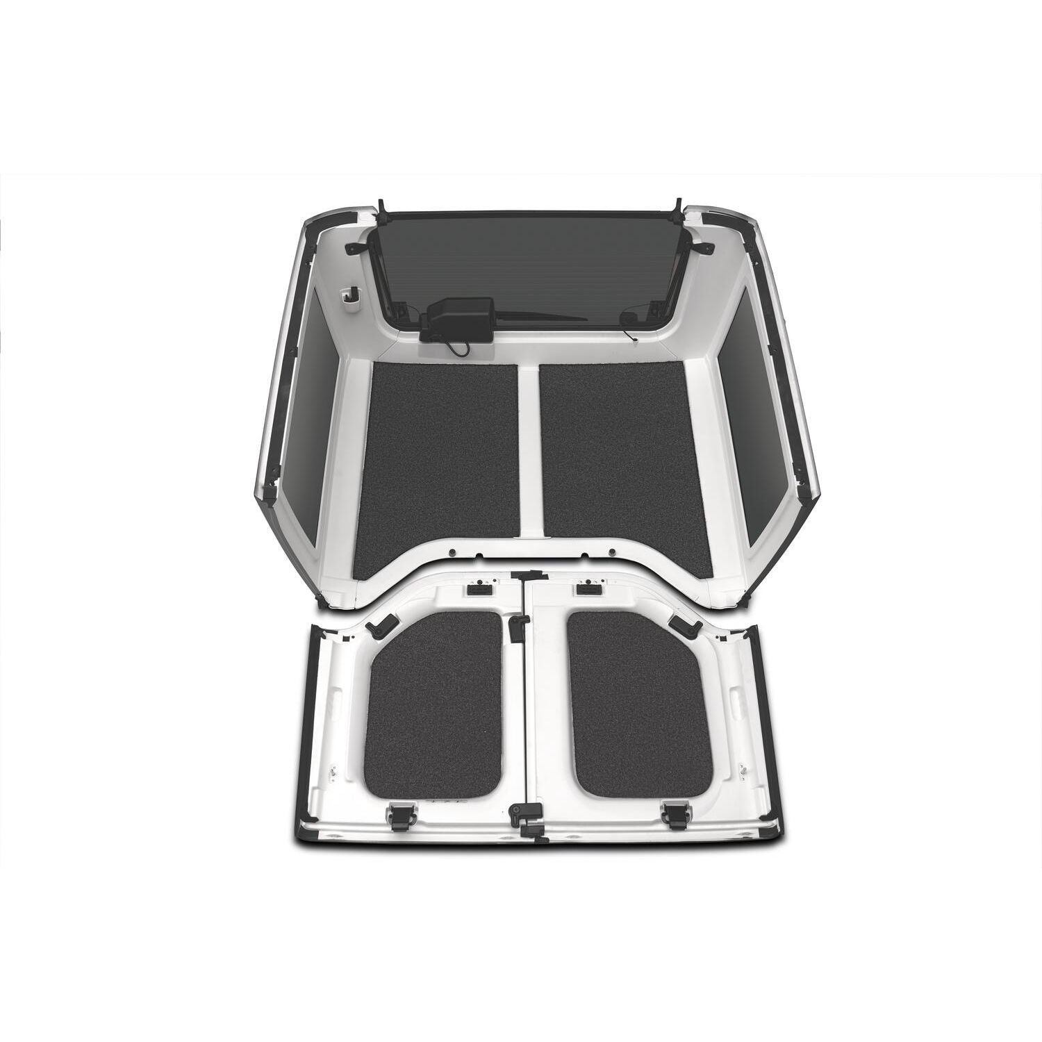 Image of BedRug 2018-2026 Jeep Wrangler 2 Door Bed Liner - Charcoal (HLJL182DRK) fully installed in a Jeep hardtop.