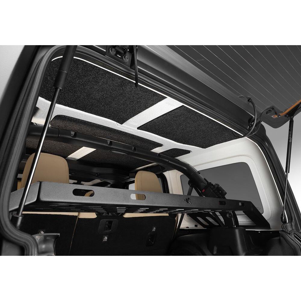 BedRug 2018-2026 Jeep Wrangler 2 Door Bed Liner - Charcoal (HLJL182DRK) interior view showing custom headliner kit.