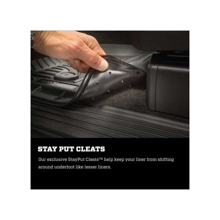 Husky Liners | Weatherbeater 2nd Seat Floor Liner For 2018-2026 Jeep Wrangler JL 4 Door Husky Liners | 14041 Stay Put Cleats shown in use.