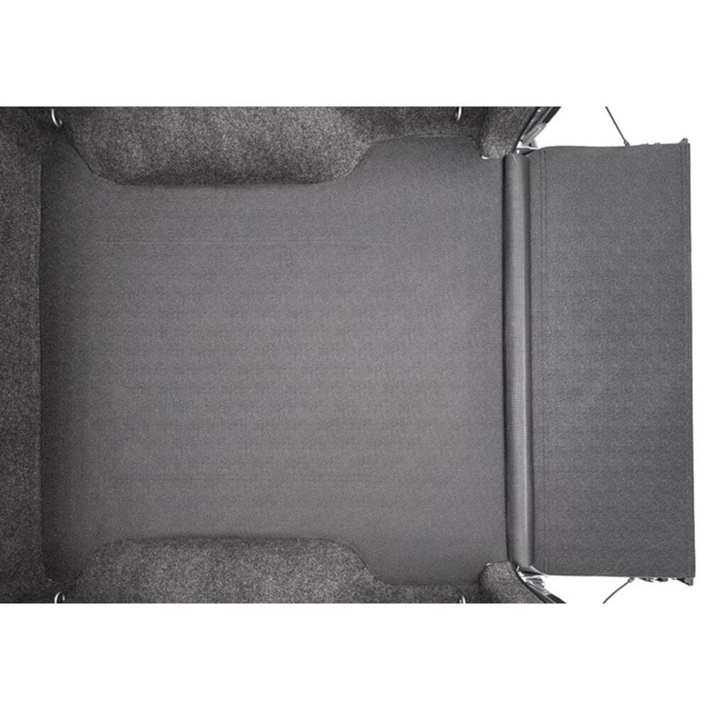 BedRug 07-18 - Charcoal (19 Legacy/Limited) Silverado/Sierra 6'6" Bed Impact Bed Liner w/ Tailgate Mat viewed from above.