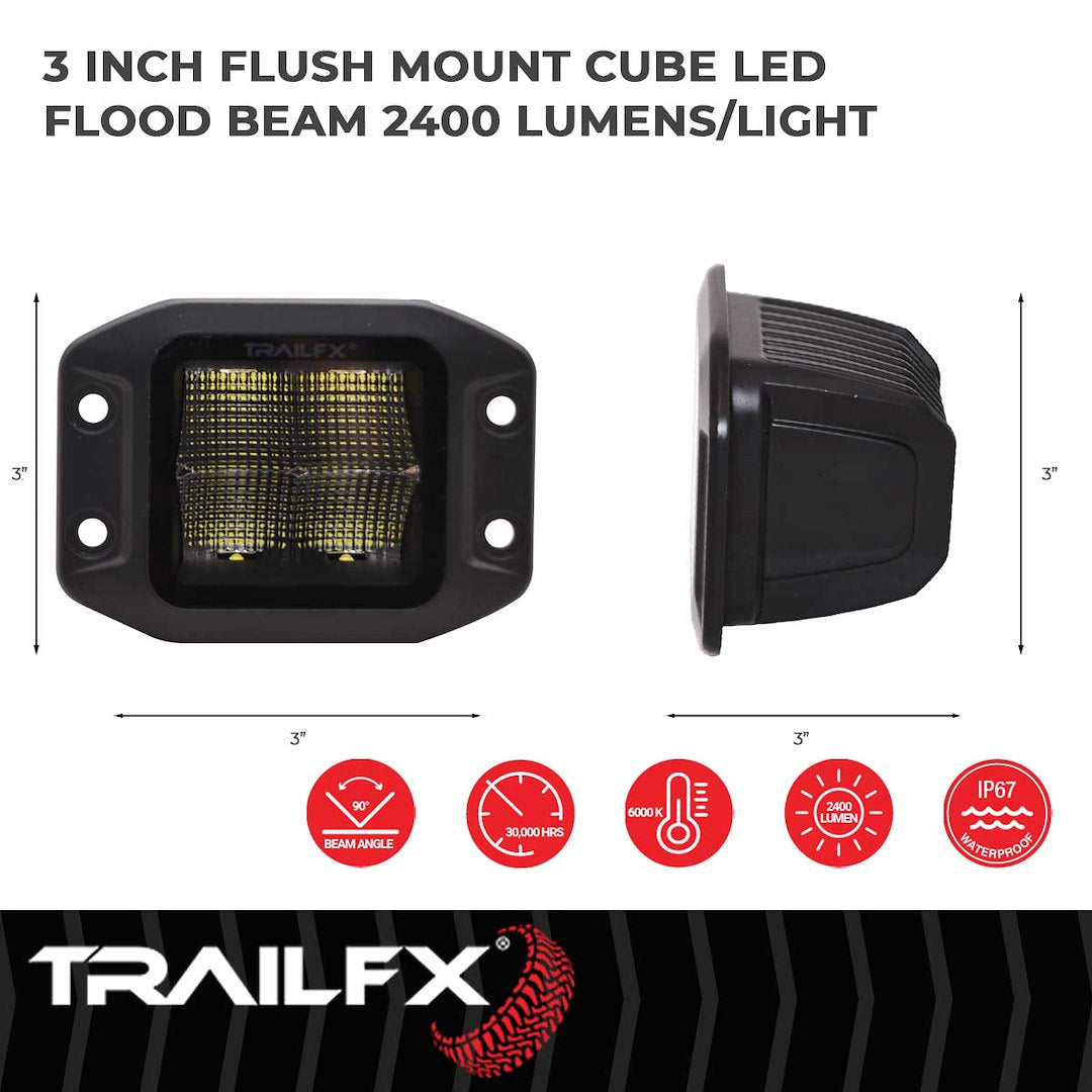 TrailFX 3" LED Cube Light- Black Edition Single (2X2CFFMB) - product image 4