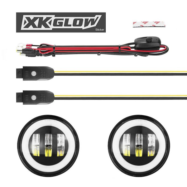 XKGLOW | 4" JL Black RGB LED Jeep Wrangler Fog Light XKchrome Bluetooth App Controlled Kit | XK042010-B-JL