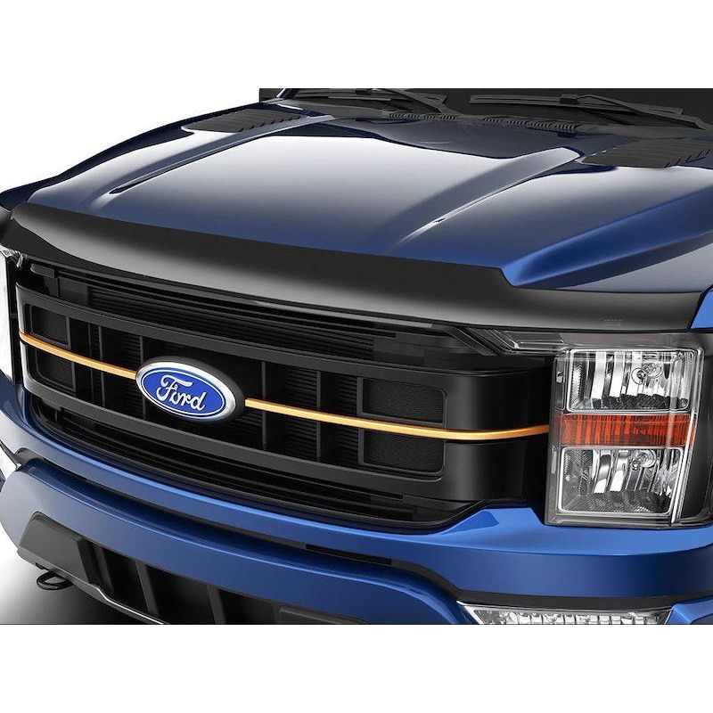 Husky Liners | Aeroskin Hood Protector Smoke For 2021-2024 F-150 Husky Liners | 2842229 installed on blue Ford truck.