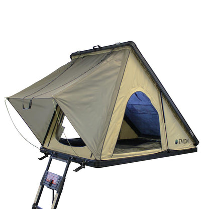 Overland Vehicle Systems LD TMON Clamshell Aluminum Hard Shell Roof Top Tent - 2 Person Capacity, Tan Body & Green Rainfly 18119935