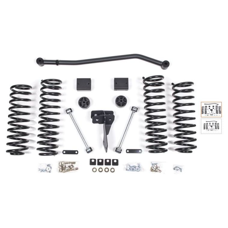 ZONE OFFROAD |  4" Box Kit for 07-2018 Jeep JK 4 Door Models (NO SHOCKS) J38 components arranged on a white background.