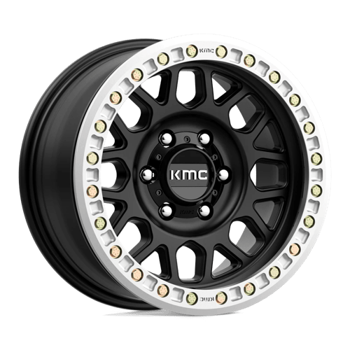 KMC KM234 GRENADE DESERT BEADLOCK Satin Black wheel designed for off-road vehicles.