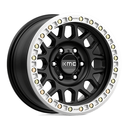 KMC KM234 GRENADE DESERT BEADLOCK Satin Black wheel designed for off-road vehicles.