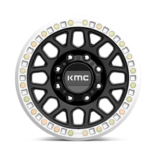 KMC KM234 GRENADE DESERT BEADLOCK Satin Black wheel designed for off-road vehicles.