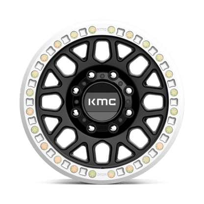 KMC KM234 GRENADE DESERT BEADLOCK Satin Black wheel designed for off-road vehicles.
