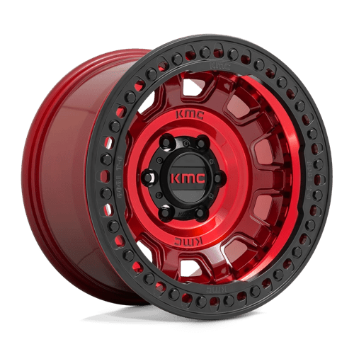 KMC KM236 TANK BEADLOCK Candy Red wheel showcasing rugged design and aggressive styling for off-road vehicles.