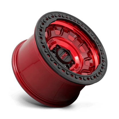 KMC KM236 TANK BEADLOCK Candy Red wheel for off-road vehicles showcasing aggressive styling and durability.