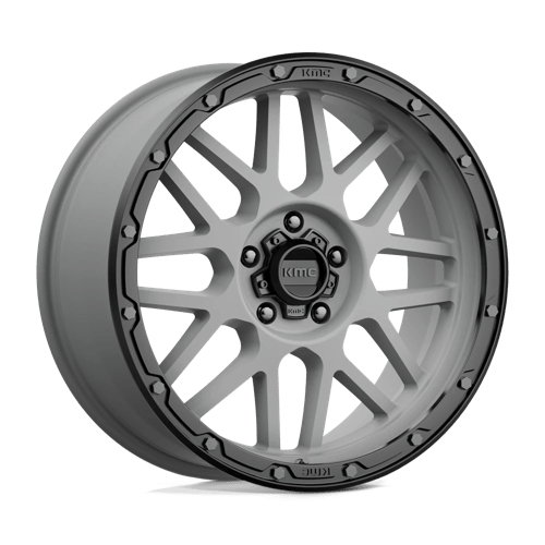KMC KM535 GRENADE OFF-ROAD Matte Gray W/ Matte Black Lip wheel showcasing aggressive design and rugged capability.