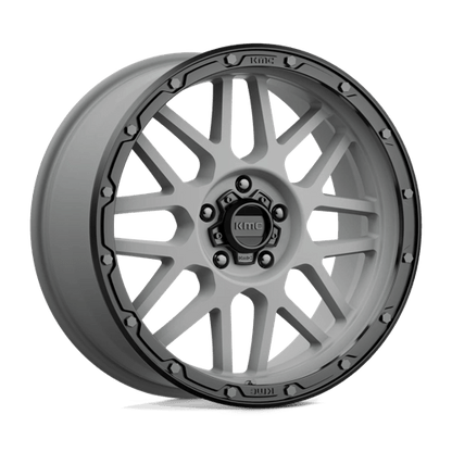 KMC KM535 GRENADE OFF-ROAD Matte Gray W/ Matte Black Lip wheel showcasing aggressive design and rugged capability.