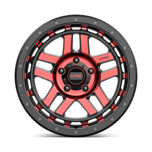 KMC KM540 RECON Gloss Black Mach W/ Red Tint wheel showcasing rugged design and bold aesthetics.