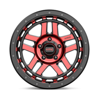 KMC KM540 RECON Gloss Black Mach W/ Red Tint wheel showcasing rugged design and bold aesthetics.