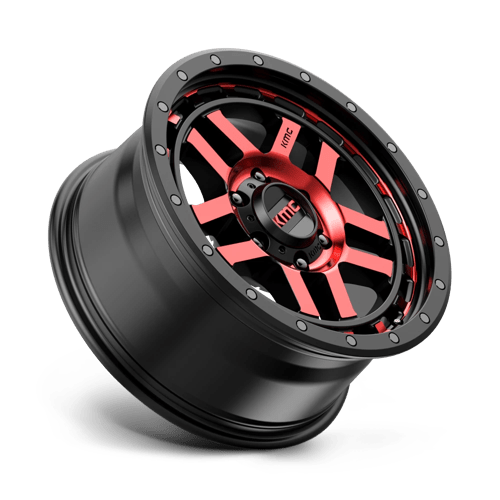 KMC KM540 RECON Gloss Black Mach W/ Red Tint wheel showcasing its sleek design and rugged style.