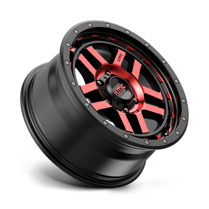 KMC KM540 RECON Gloss Black Mach W/ Red Tint wheel showcasing its sleek design and rugged style.