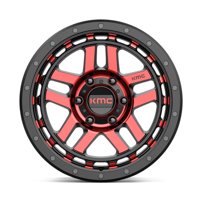 KMC KM540 RECON Gloss Black Mach W/ Red Tint wheel showcasing rugged design and bold aesthetics.