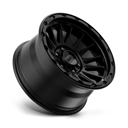 KMC KM542 IMPACT Satin Black wheel showcasing a modern design for trucks and SUVs, enhancing style and performance.