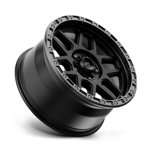 KMC KM544 MESA Satin Black W/ Gloss Black Lip wheel showcasing rugged design and durable construction.