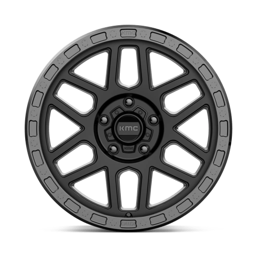 KMC KM544 MESA Satin Black W/ Gloss Black Lip wheel showcasing rugged design and durability.