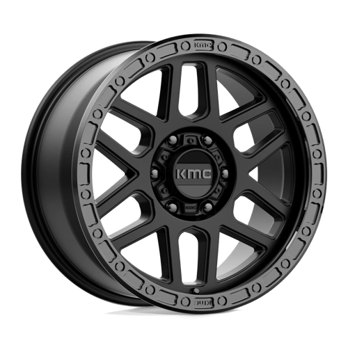KMC KM544 MESA Satin Black W/ Gloss Black Lip rugged truck wheel for off-road performance and stylish design.