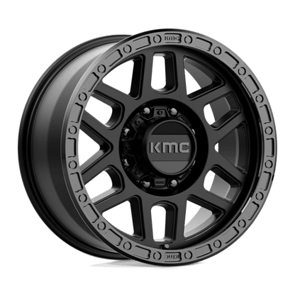 KMC KM544 MESA Satin Black W/ Gloss Black Lip wheel showcasing rugged design and durability.
