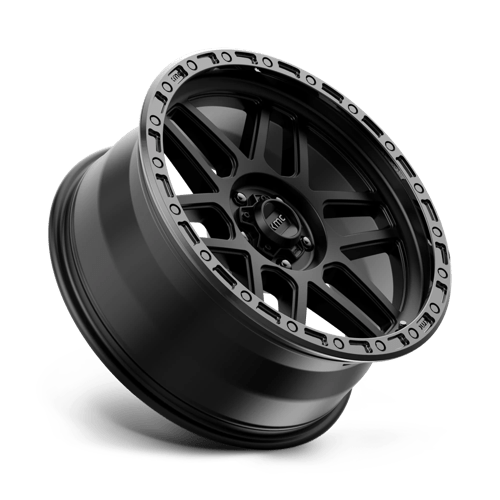 KMC KM544 MESA Satin Black W/ Gloss Black Lip wheel showcasing rugged design and durability.