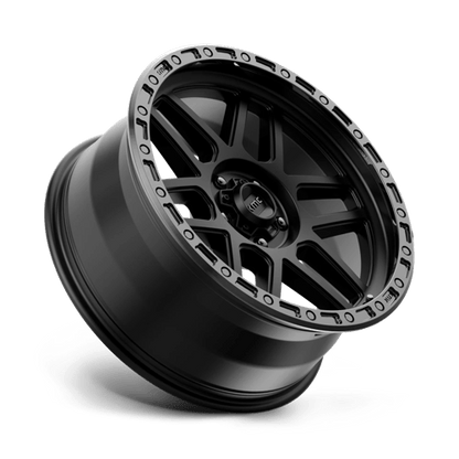 KMC KM544 MESA Satin Black W/ Gloss Black Lip wheel showcasing rugged design and durability.
