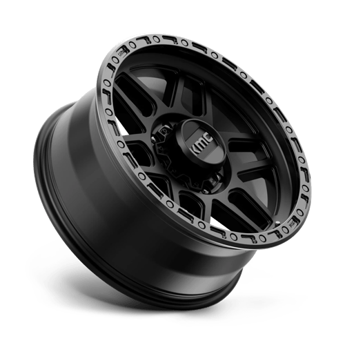 KMC KM544 MESA Satin Black W/ Gloss Black Lip wheel showcasing rugged design and style.