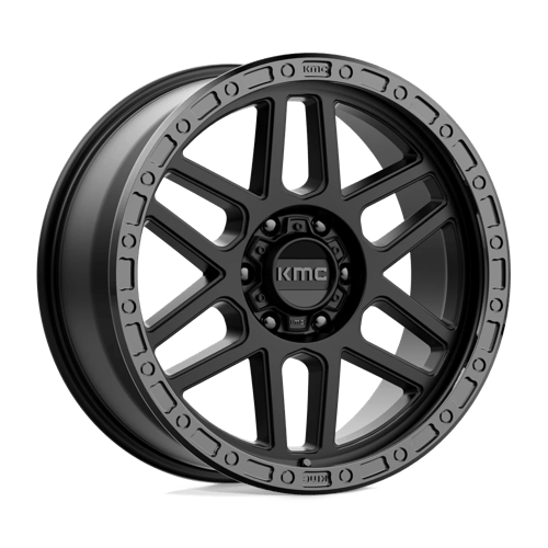 KMC KM544 MESA Satin Black W/ Gloss Black Lip wheel showcasing rugged design and off-road style.