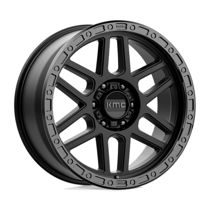 KMC KM544 MESA Satin Black W/ Gloss Black Lip wheel showcasing rugged design and off-road style.