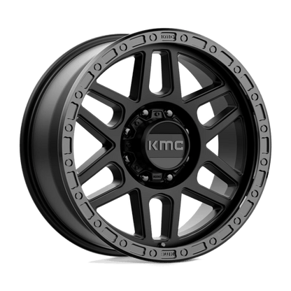 KMC KM544 MESA Satin Black W/ Gloss Black Lip wheel showcasing rugged design and durability.