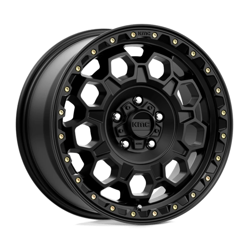 KMC KM545 TREK Satin Black rugged wheel for trucks and SUVs with stylish off-road design.