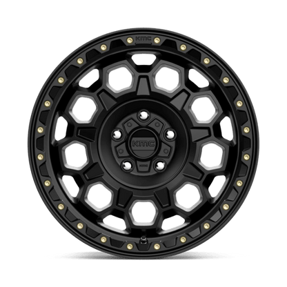 KMC KM545 TREK Satin Black rugged wheel designed for trucks and SUVs with a bold off-road look.