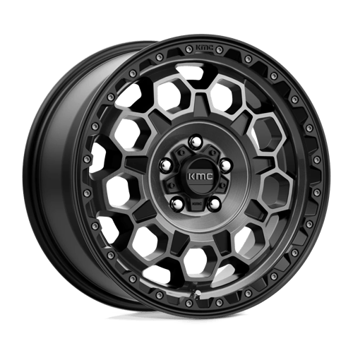 KMC KM545 TREK Satin Black W/ Gray Tint wheel showcasing a rugged design perfect for off-road performance.