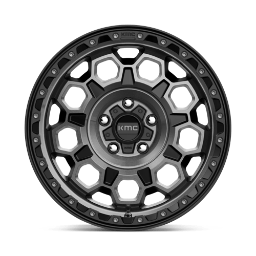 KMC KM545 TREK Satin Black W/ Gray Tint off-road wheel for trucks and SUVs, featuring rugged design and durability.