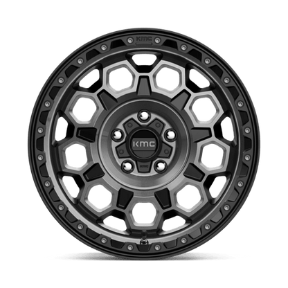 KMC KM545 TREK Satin Black W/ Gray Tint off-road wheel for trucks and SUVs, featuring rugged design and durability.
