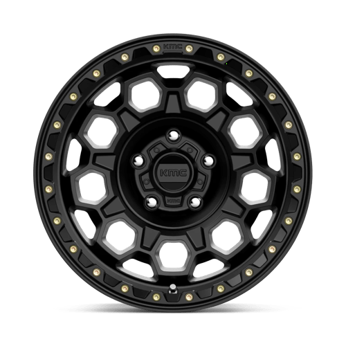 KMC KM545 TREK Satin Black wheel front view showcasing rugged design and off-road style.